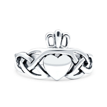 Claddagh Oxidized Band Solid 925 Sterling Silver Thumb Ring (11mm)